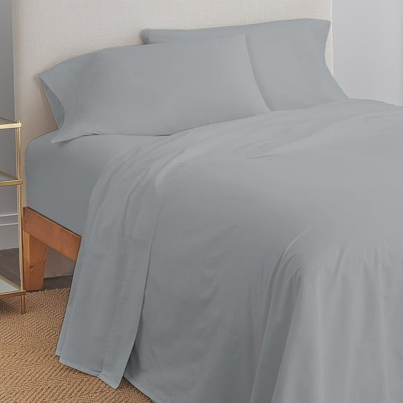 Refurbished Color Sense 300-Thread Count Cotton Sateen Bed Sheets, Wrinkle Resistant, True Grip Fit Technology, Soft Gray, Twin, 3-Piece Set