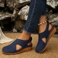 thumbnail image 2 of Wedge Sandals for Women Closed Toe Hollow out Fashion Gladiator Summer Beach Orthopedic Shoes with Hook and Loop Blue Size 7.5, 2 of 7