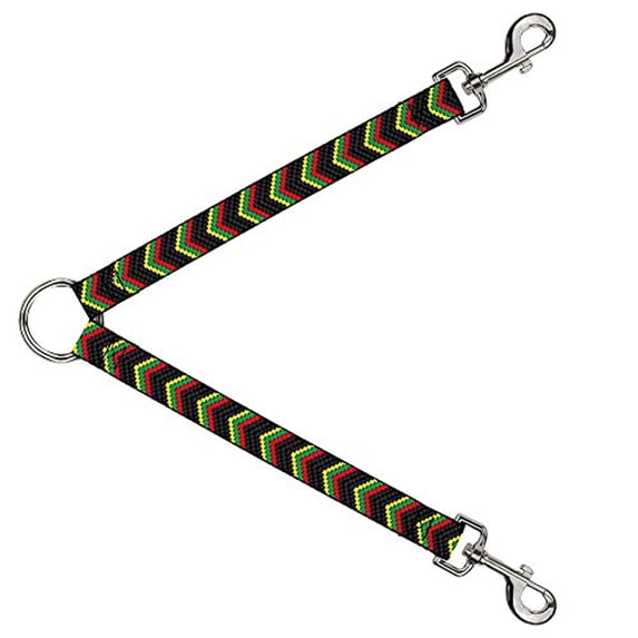 Buckle-Down Leash Splitter - Chevron Weave Black Rasta - 1" Wide - 30" Length