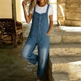 thumbnail image 4 of SAWOBUUN Women Fit Jean Button Front Jumpsuit with Pockets Overalls Casual Loose Wide Leg Denim Pants, 4 of 6