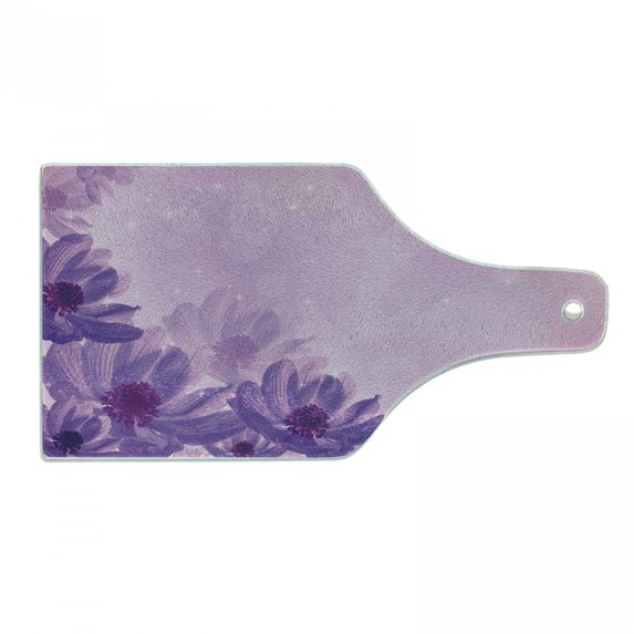Anemone Flower Cutting Board, Dreamlike Composition with Anemone Magic Petals Blossoms, Decorative Tempered Glass Cutting and Serving Board, Wine Bottle Shape, Magenta Lavender, by Ambesonne