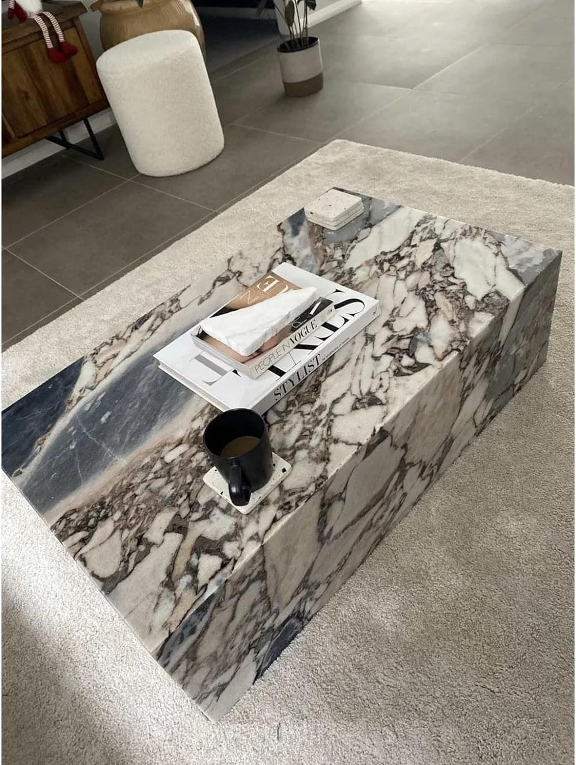 BETACH Genuine Marble Block Coffee Table - Galaxy Blue Marble