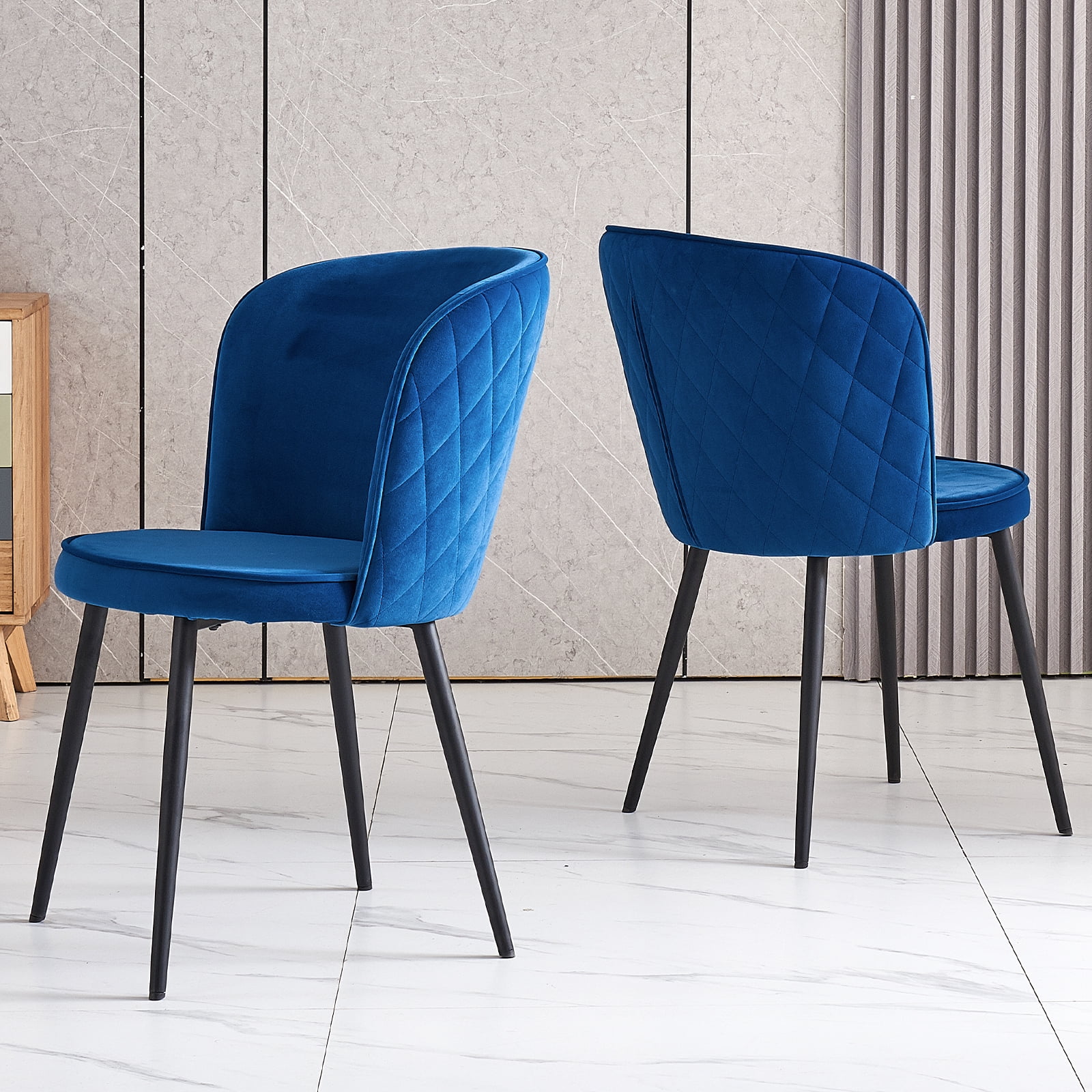 Blue Velvet Dining Chairs Set of 2, High Back, Kitchen, Living Room