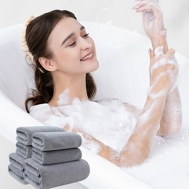 Juego de toallas de baño de 6 piezas - 140x70cm y 75x35cm - Toallas de algodón gruesas, suaves y absorbentes para baño, spa, piscina - Azul, azul claro, naranja, gris