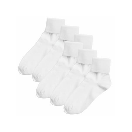 Women's Buster Brown 100% Cotton Fold Over Socks - 6 Pair Pack White