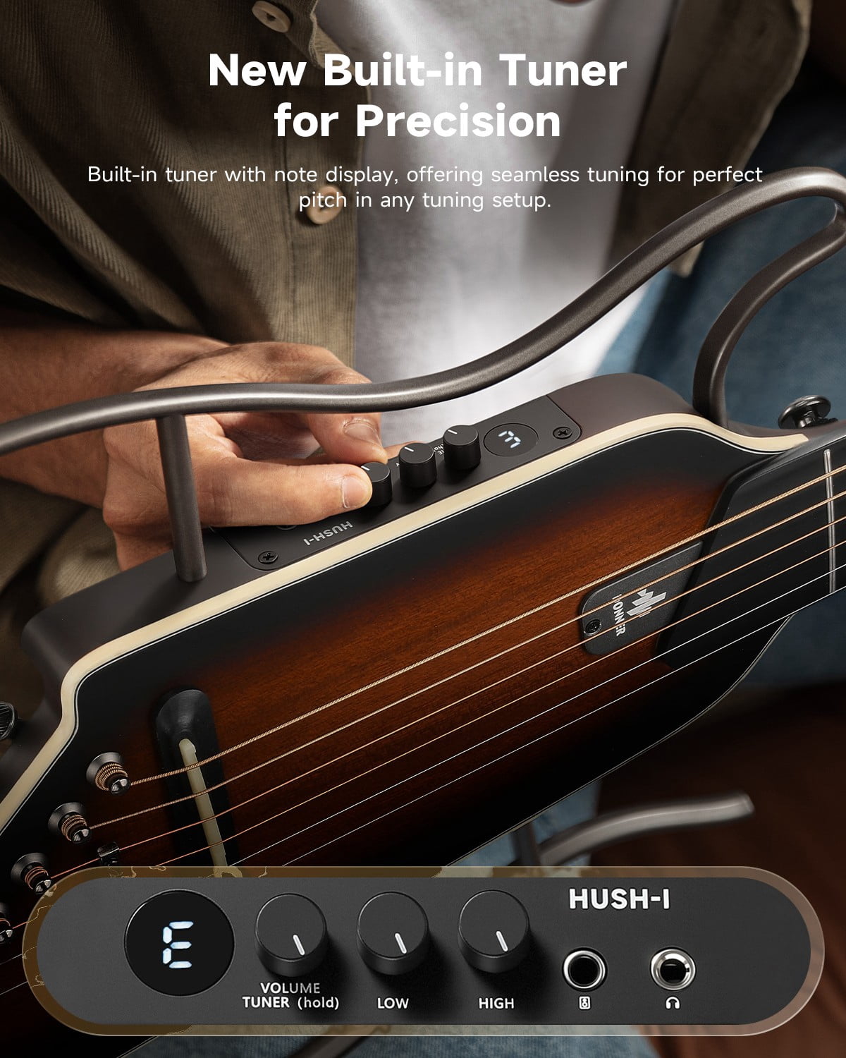Donner HUSH-I EVO2 Travel Acoustic Guitar Quiet Practice for Home, Sunburst