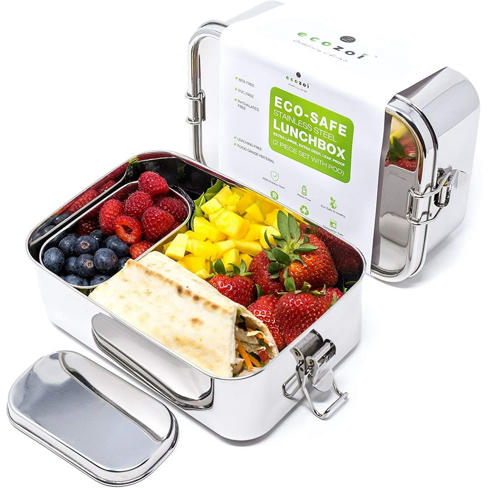 Ecozoi Extra Large Leak Proof Stainless Steel 1Tier Eco Lunch Box Metal Bento Box, Bonus Lunch