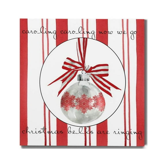 Renditions gallery Red White Ornament (2) Wall Art, christmas Winter Artwork, candy cane Stripes, Snowflake, Premium gallery Wrapped canvas Decor, Ready to Hang, 40 in H x 40 in W, Made in