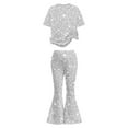 thumbnail image 4 of Tisuna 2 Pieces Outfit Set For Girls Child Sequin Solid Color Short Sleeve Crew Neck Shirt With Flare Leg Pants Stylish Modern Little Kids Festival Summer Clothes Set White, 4 of 4