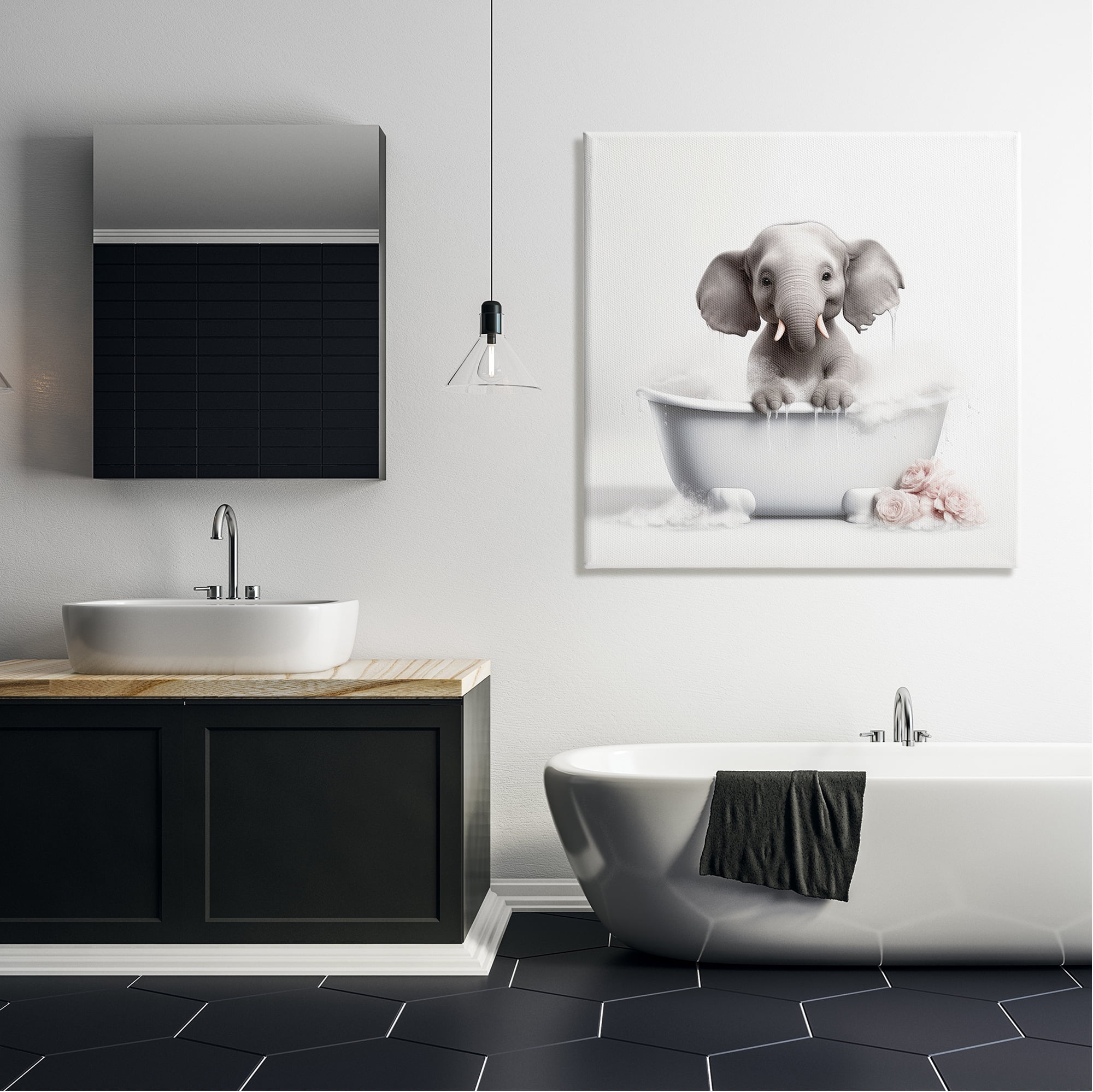 Stupell Industries Baby Elephant Bath Animals & Insects Painting Gallery Wrapped Canvas Art Print Wall Art, 36 x 36