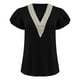 thumbnail image 4 of Camiseta de mujer con cuello en V y encaje hueco - Manga corta, corte holgado, color liso - Camiseta informal de verano, 4 of 4