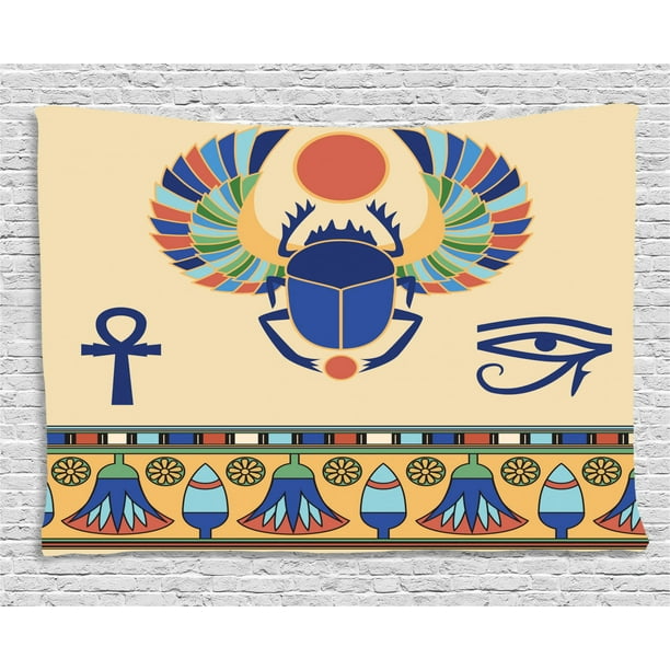 Egyptian Tapestry Ancient Antique Historical Culture Icon Of Scarab Eye Of Ra Horus With Ornaments Wall Hanging For Bedroom Living Room Dorm Decor 60w X 40l Inches Multicolor By Ambesonne Walmart Com