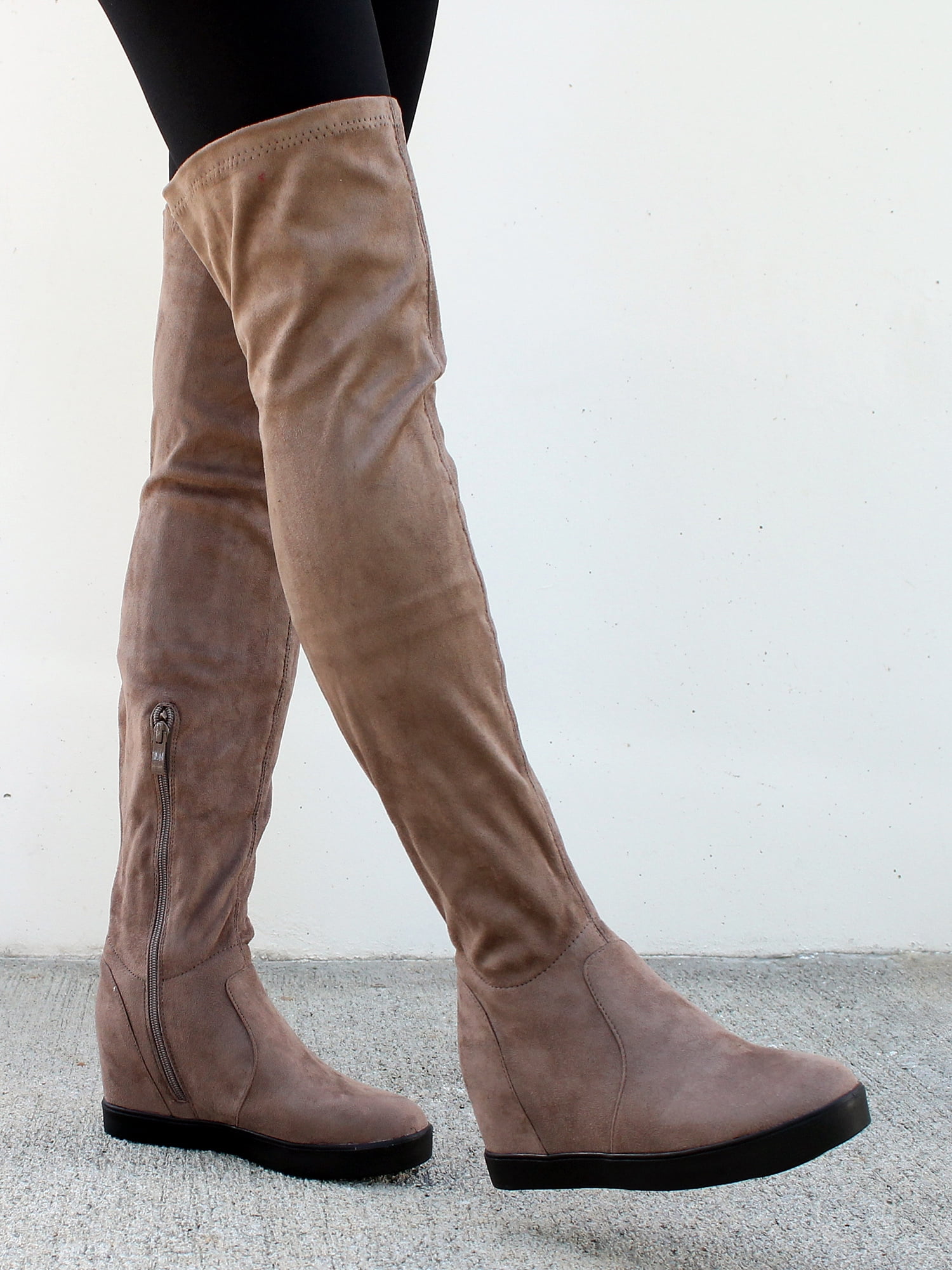 Nature Breeze Over the Knee Women's Wedge Boots in Taupe