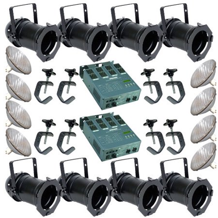 8 Black PAR CAN 64 500PAR64 MFL Bulbs C-Clamp 2 Dimmer