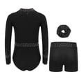 thumbnail image 2 of Runhomal Kids Girls Shiny Rhinestone Long Sleeve Gymnastic Leotard Ballet Tumbling Dance Unitard with Shorts Set Black 14, 2 of 5