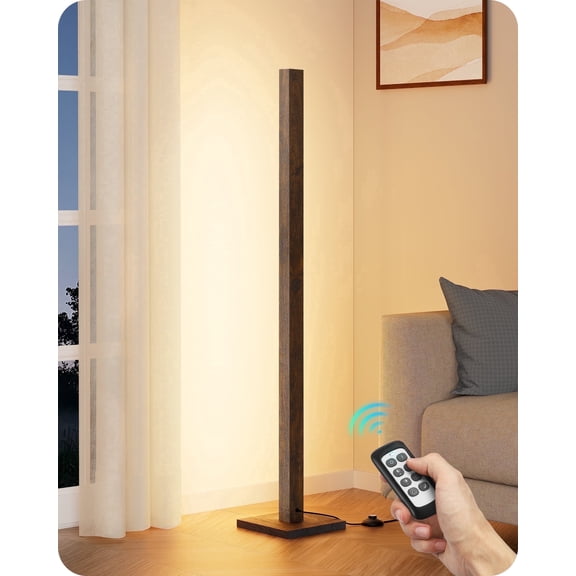 EDISHINE 48.43in Mid-Century Modern Floor Lamps with Remote for Living Room , Dimmable, 7CCT, Dark Walnut