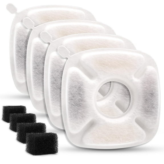 8Pcs Pet Fountain Filters Replacement Compatible with Veken 95Oz/2.8L Dog Water Fountain, Cat Water Fountain Filters(4 Carbon Filters 4 Sponge Filters) C65
