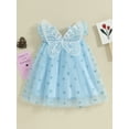 thumbnail image 5 of FEORJGP Toddlers Girls A-line Dress Fly Sleeve Princess Dress Shiny Heart Butterfly Party Dress Summer Tulle Dress Square Neck A-line Dress for Holiday Daily Party, 5 of 9