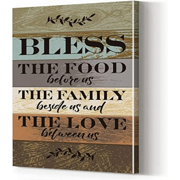 Bless the Food Before Us Kitchen Print Canvas Wall Art Poster, Rustic Inspirational Painting Artwork Framed for Home Dining Room Decoration 8x12 Inch