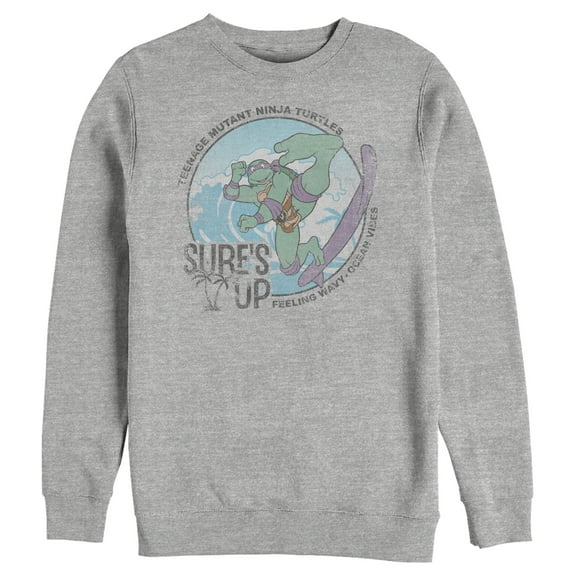 Men's Teenage Mutant Ninja Turtles Distressed Surf's Up Donatello Sweatshirt Athletic Heather Large