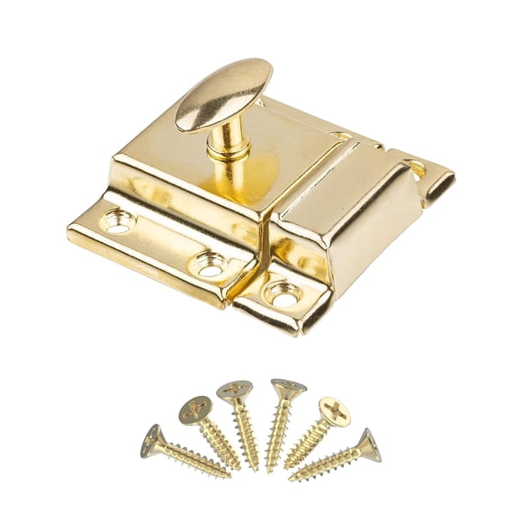 Pestillo de puerta de gabinete estampado de latón estampado grande - 2 1/8 "" ? 2 1/8"" - Pestillo de puerta de armario con resorte y giro ovalado - Herrajes para gabinetes vintage | UA-140-LPB (1)