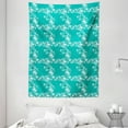 thumbnail image 1 of Fish Tapestry, Dolphins Starfishes and Seashells Floral and Animal Pattern Swirls Stalks Flowers, Wall Hanging for Bedroom Living Room Dorm Decor, 60W X 80L Inches, Turquoise White, by Ambesonne, 1 of 2