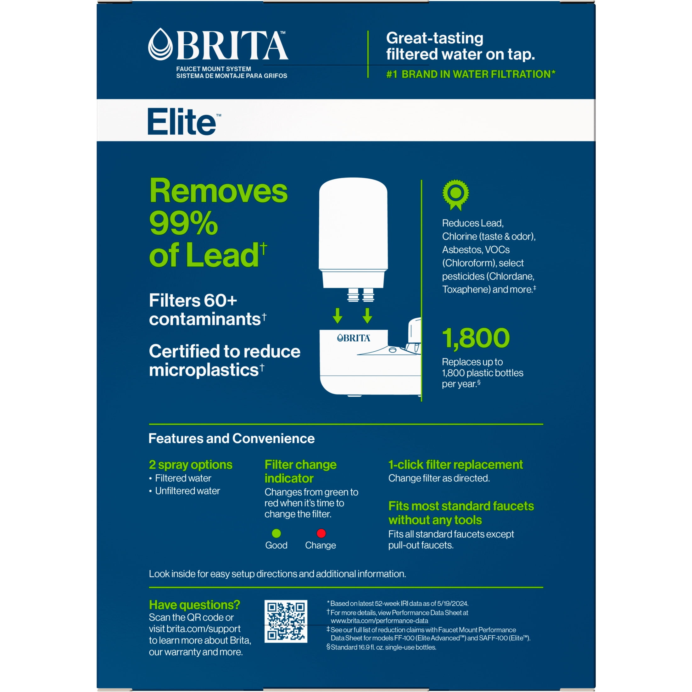 Brita Elite Water Filtration Faucet Mount System, Chrome, Reduces Lead, Includes 1 Replacement Filter