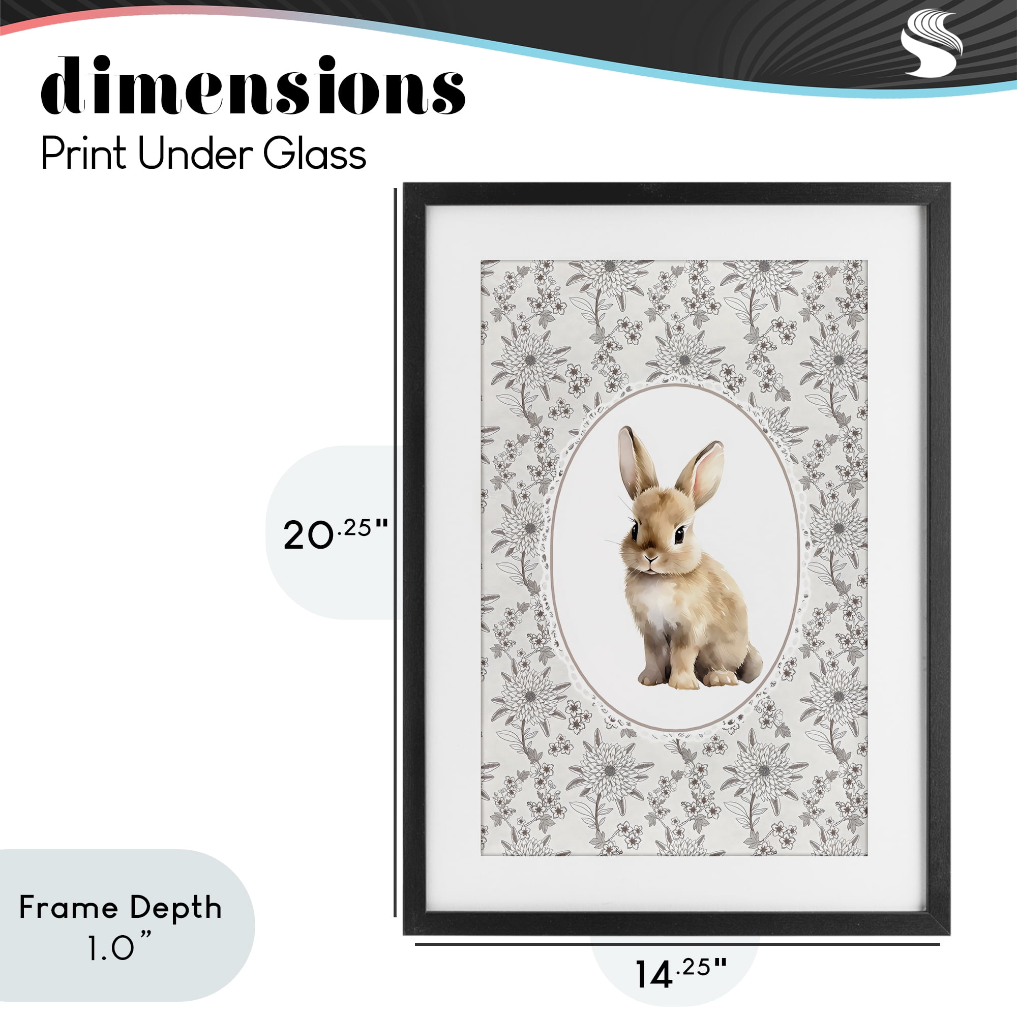 Stupell Industries Mauve Botanical Bunny Black Framed Print Under Glass, design by Ink Drop Loft