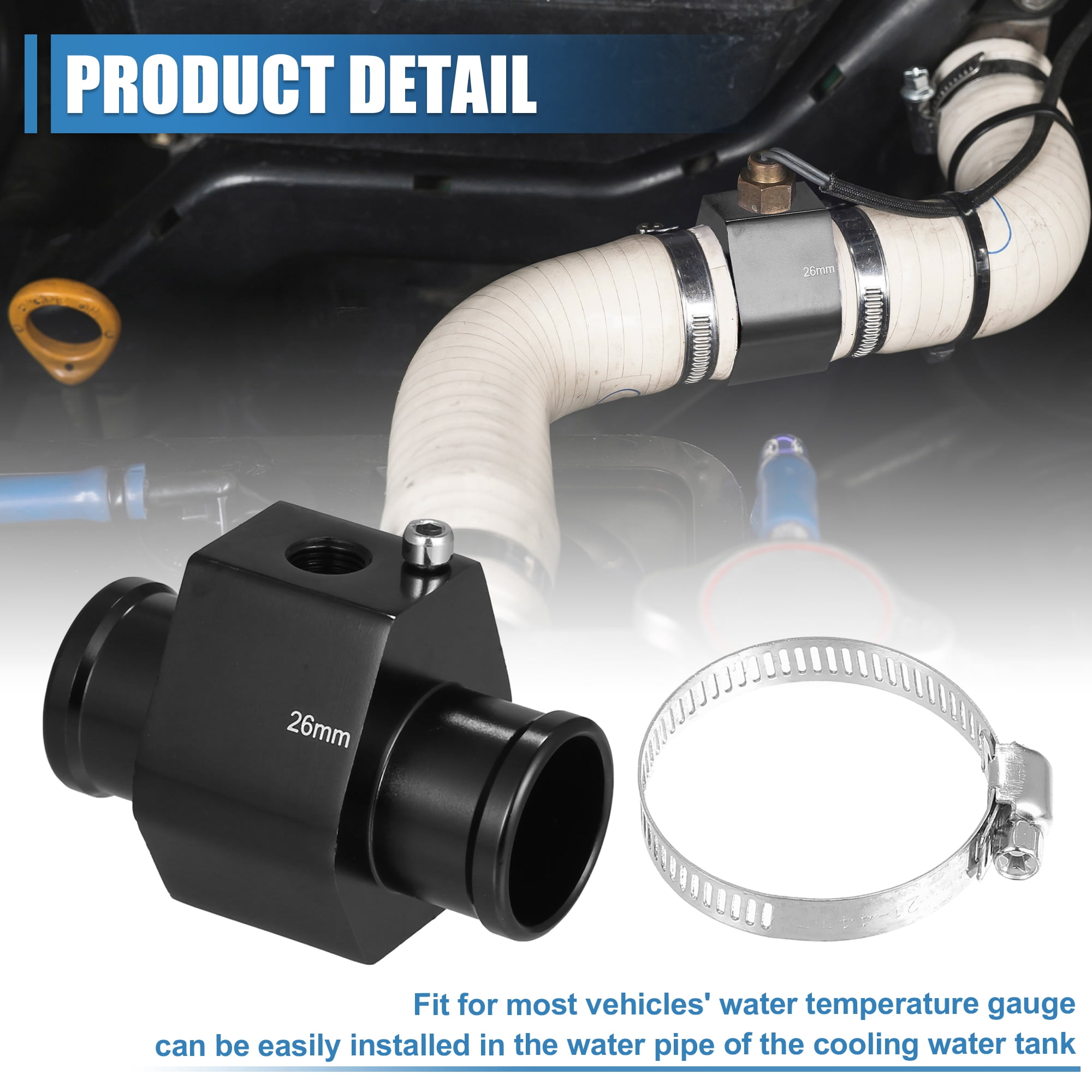 Unique Bargains Universal Aluminum Water Temp Sensor Gauge Radiator Hose Adapter 1.02"
