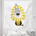 thumbnail image 1 of Lion Tapestry, Doodle Style Jungle Animal with Mane Glasses and Hat Funny Animal Cartoon, Fabric Wall Hanging Decor for Bedroom Living Room Dorm, 5 Sizes, Pale Blue Yellow Black, by Ambesonne, 1 of 1