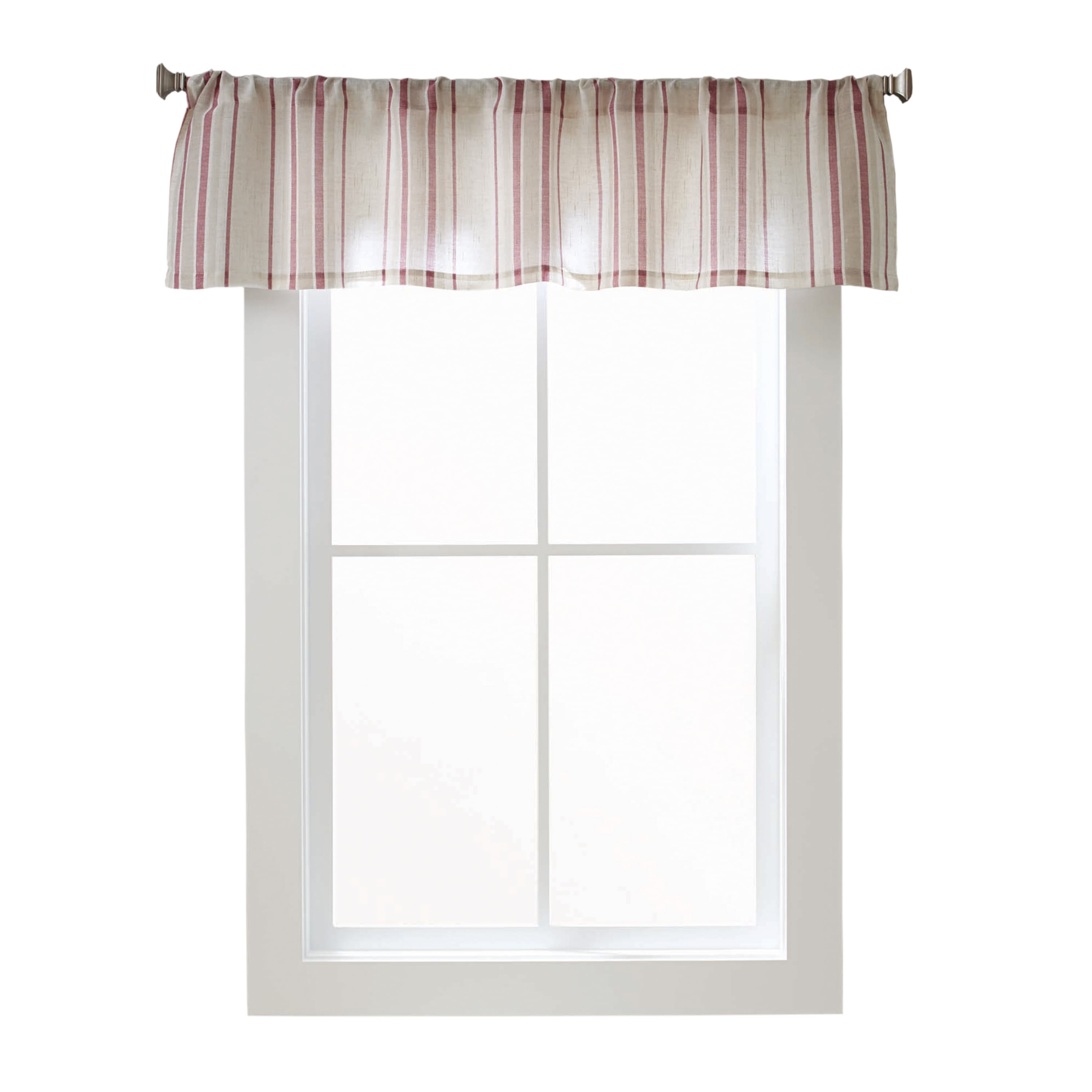 42 X 15 INCHES Handmade  Red and White Stripe Valance 