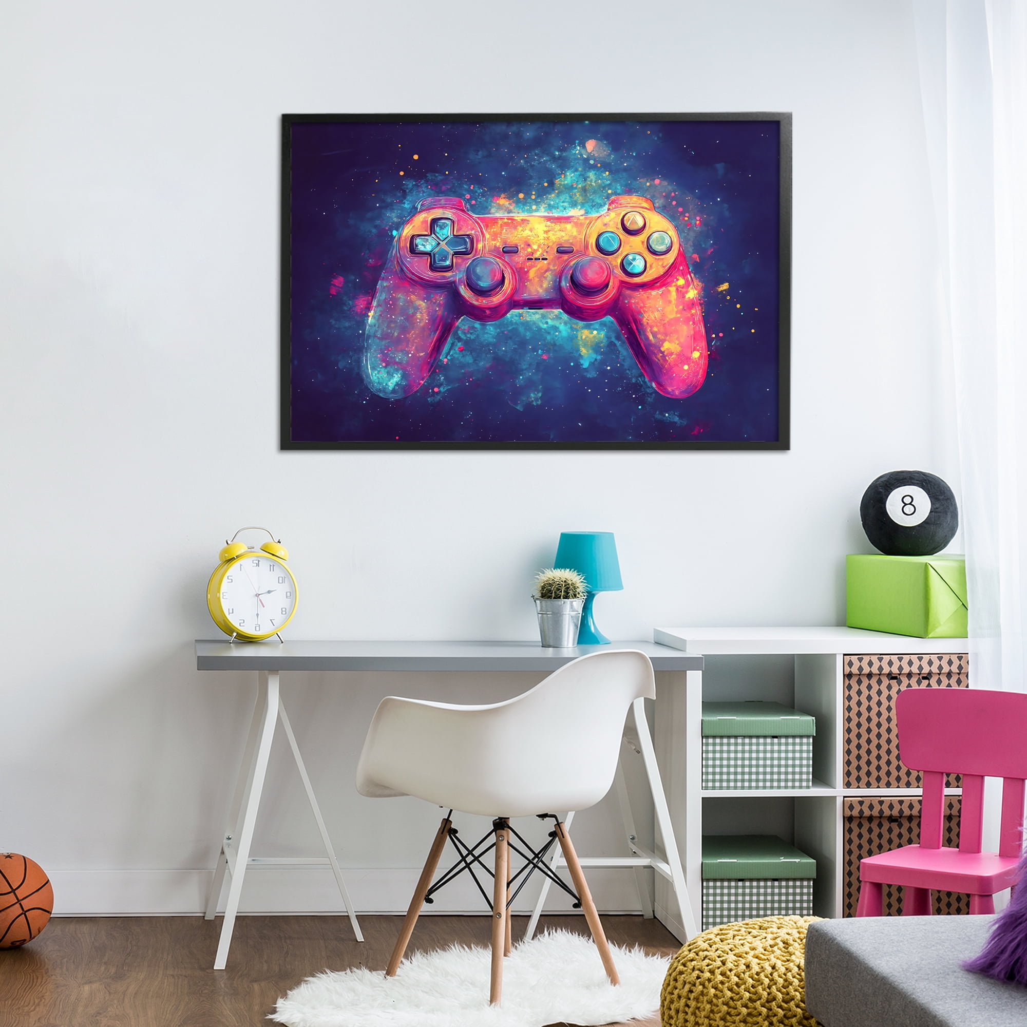 Stupell Industries Futuristic Cosmic Game Controller Black Framed Giclee Art, design by Creative Studio