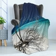 thumbnail image 4 of Driftwood Soft Flannel Fleece Blanket, Seascape Theme Driftwood on the White Sandy Beach Coastal Digital Image, Cozy Plush for Indoor and Outdoor Use, 50" x 70", Turquoise and Blue, by Ambesonne, 4 of 5