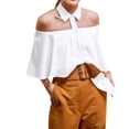 thumbnail image 6 of Celmia Women Off Shoulder Shirts Vintage Ruffles Statement Lapel Tops Shirts, 6 of 12