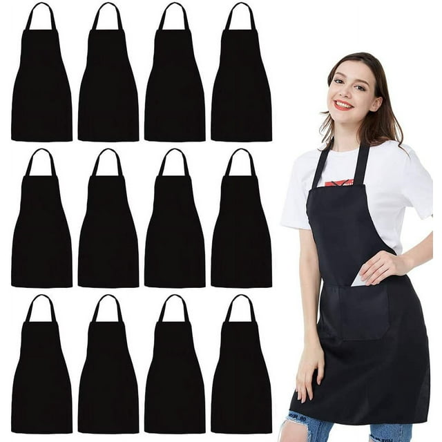 Delantal con pico 12 piezas negro delantal con pico 2 bolsillos amplios delantal con pico cocina manualidades barbacoa dibujo