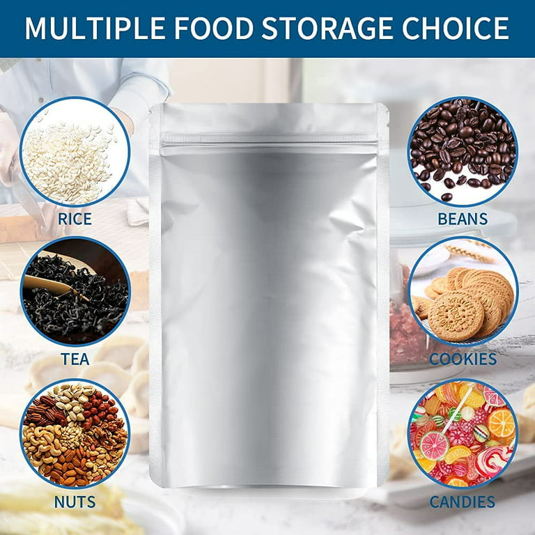 50 Pack Extra Thick 9.4 Mil 7''x10''-1 Quart Mylar Bags for Long-term Food  Storage with 50 Labers,Resealable Smell Proof Heat Sealable Bags for Edible