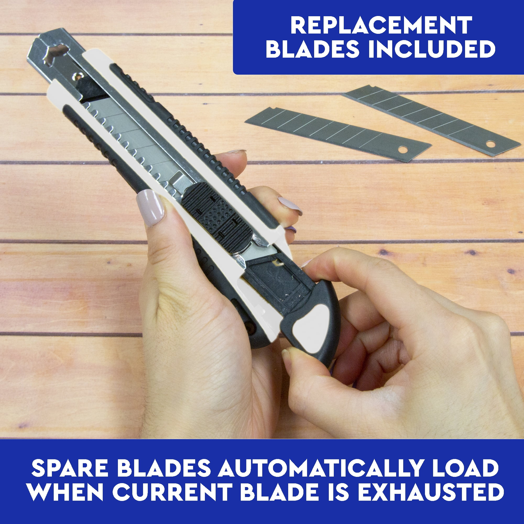 BAZIC Utility Knife Box Cutter 18 mm Wide Blade, 2 Blades, 12-Pack