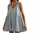 thumbnail image 2 of Ashirexll Midi Dresses for Women, Flowy Dresses for Women, Summer Sleeveless Mini Loose Solid Color V-Neck Pullover Sundress, 2 of 7
