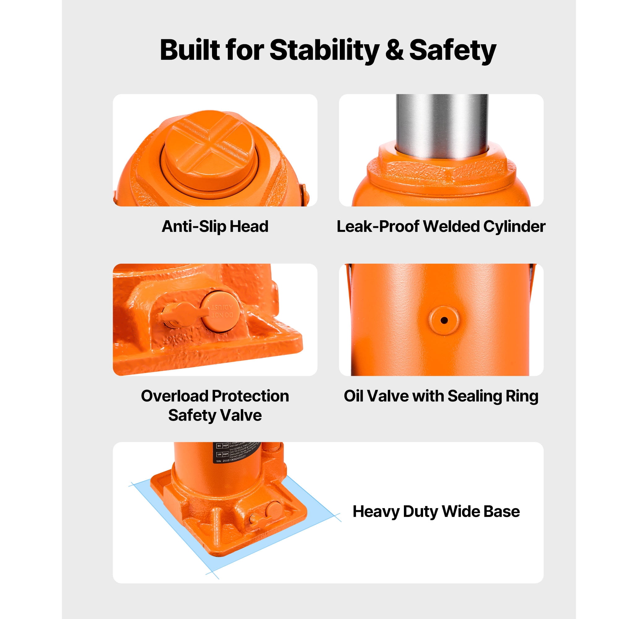 KFFKFF Hydraulic Bottle Jack, 20 Ton Capacity, 8.9-17.1 Inch Lift Range, Durable Heavy-Duty Jack for Cars, SUVs, Trucks, Auto Maintenance, Home Lifting, and Farm Equipment, Orange