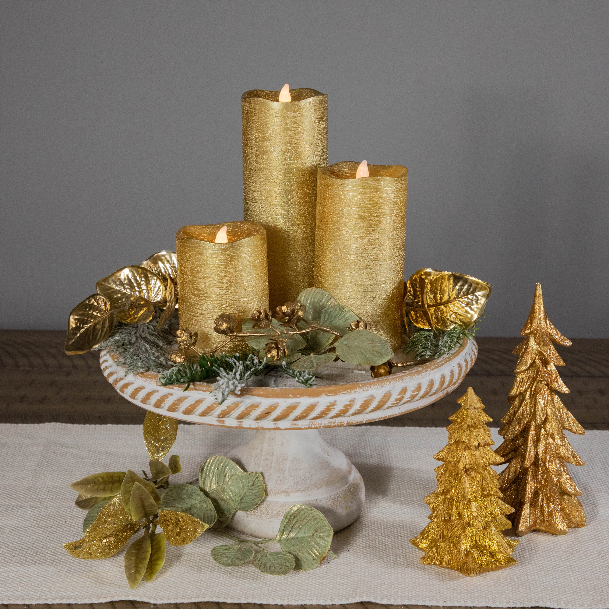 Northlight LED Brushed Flameless Christmas Pillar Candles - 8" - Gold Finish - Set of 3
