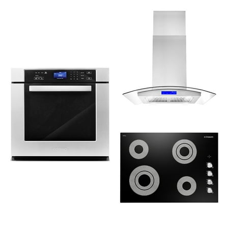 Cosmo 3 Piece Kitchen Appliance Package With 30  Electric Cooktop 30  Island Range Hood 30  Single Electric Wall Oven Kitchen Appliance Bundles