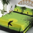 thumbnail image 5 of Ambesonne Nature Fitted & Top Sheet Set with Shams, Sunset Sky in Forest, Green Black Yellow, 5 of 8
