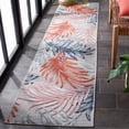 thumbnail image 3 of SAFAVIEH Cabana Jane Botanical Indoor/Outdoor Runner Rug, Grey/Rust, 2' x 9', 3 of 17