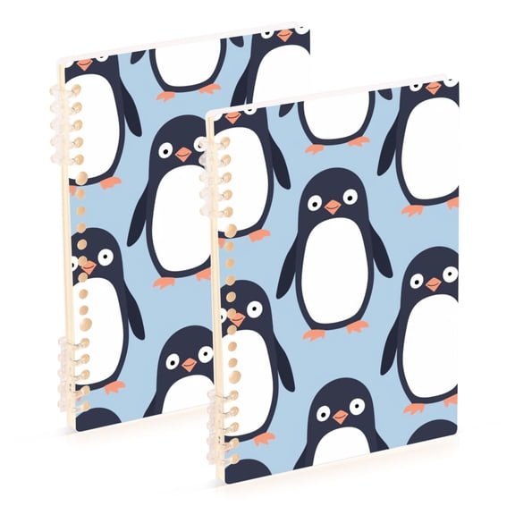 Full Penguins Ring Binder Notebook Journey Note Diary College Ruled Spiral Notebook Study Loose Leaf Paper A5 60 Pages