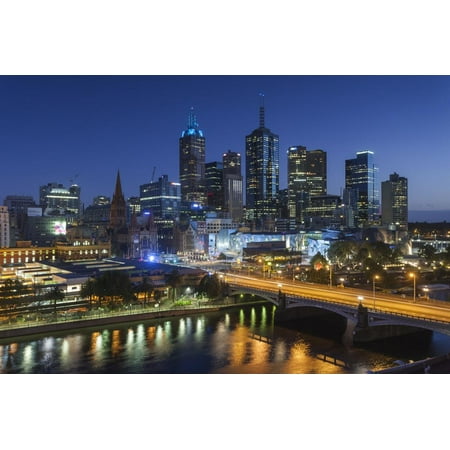Australia Victoria Melbourne Skyline With River And Bridge At