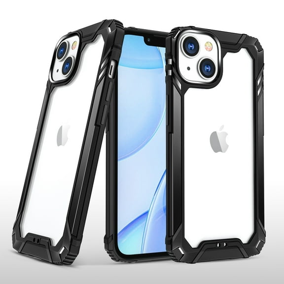 For iPhone 14 Pro (6.1") Metal Frame Transparent Hybrid Rubber TPU   Hard PC Color Bumper Frame Shockproof Cover ,Xpm Phone Case [ Clear / Black ]