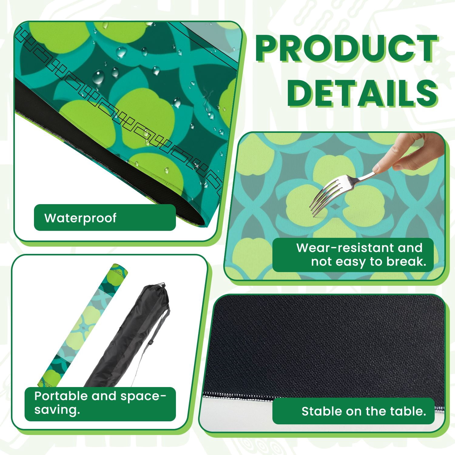 Mahjong Mat 31.5" x 31.5" Geometric Floral Seamless Teal Loops Lime Green Petal Shapes Non-Slip Noise Reduction American Mahjong Tiles Table Cover for Dominoes Poker Card Board Games Gift
