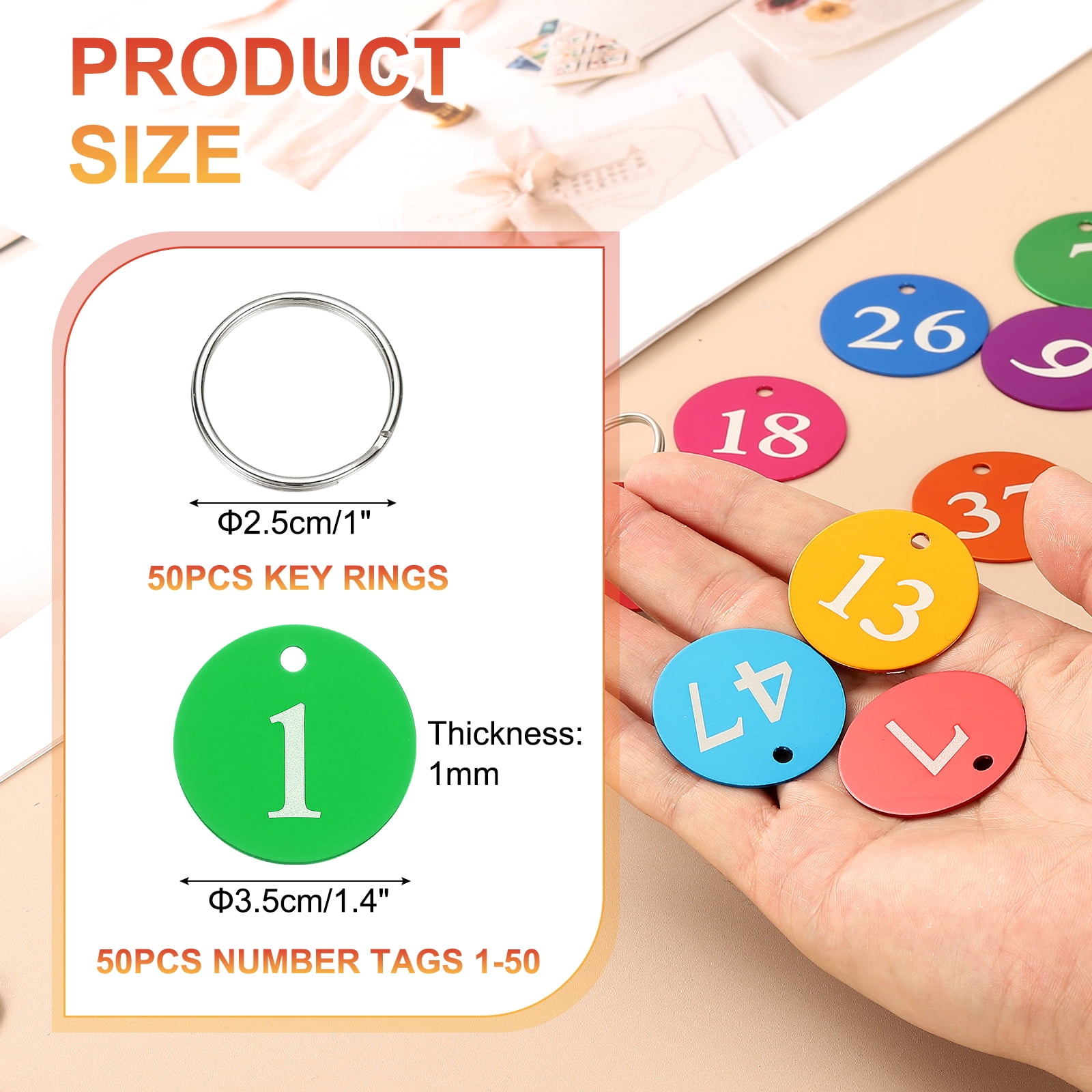 50PCS Number Tags 1-50, Number Key Tags Aluminum Numbered Tags Metal Key Tags Keychain with Key Rings for Organizer Field Sales Hangers Clothes Labels ID Tag, Green