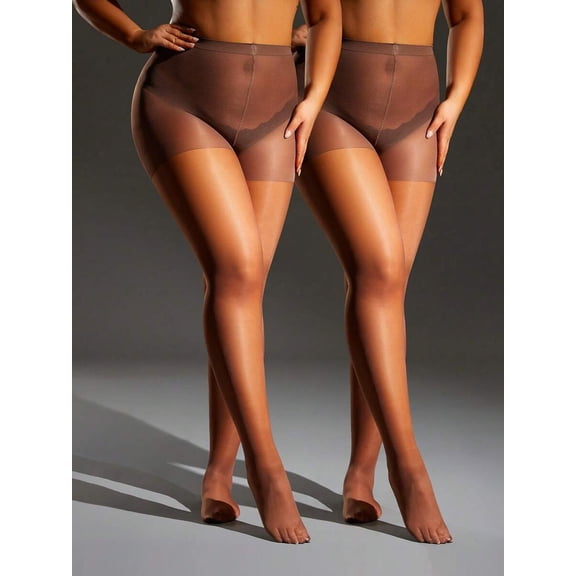 Womens Coffee Brown Solid Sheer Tights - Semi-Sheer High-Waist Pantyhose