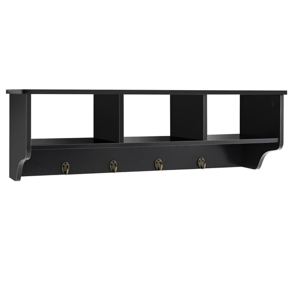 Gymax Versatile Wall-Mounted Coat Rack Space Saver w/ Wide and Flat Shelf Black
